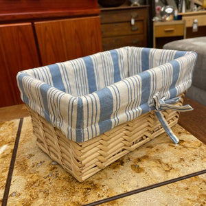 Woven Wicker Open Basket w Blue Striped Insert