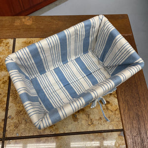 Woven Wicker Open Basket w Blue Striped Insert