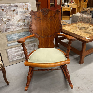 Rocking Chair w Carved Back + Sage Green Seat