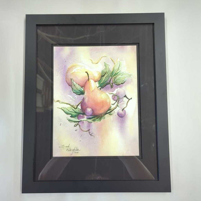 "Morning Pears" Black Framed Watercolour Print by Barbara O'Loughlin