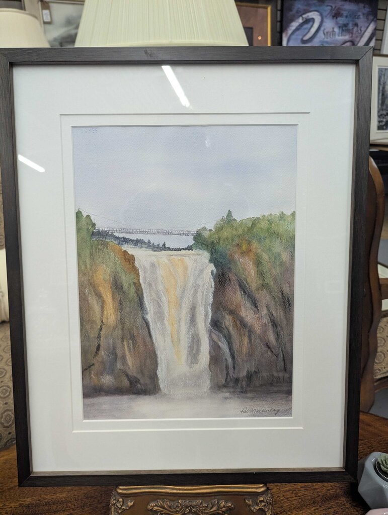 "Montmorency Falls" Original Watercolour By Pat MacAulay, Dark BrownFrame