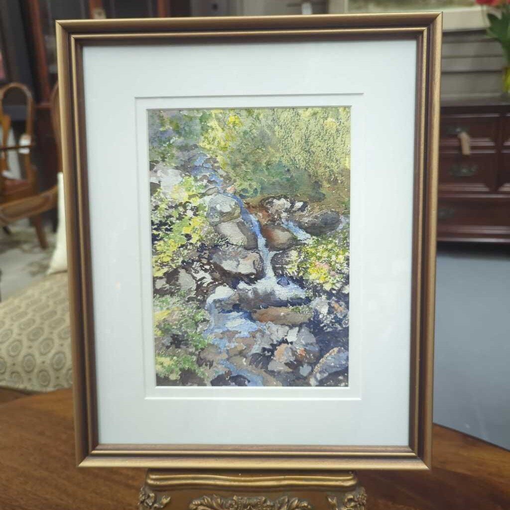 "Black Beaver Falls" Original Watercolour By Pat MacAulay, Gold Frame