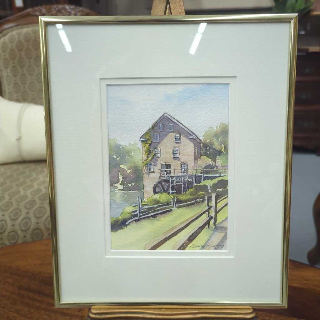 "Flour Mill - Black Creek Pioneer Village" Original Watercolour By Gerry De Jong, Gold Frame