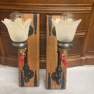 Steam Punk PAIR Tulip Shade Wall Sconces by Local Artist Jeff Baker