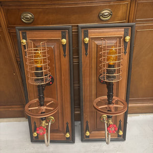 Steam Punk PAIR Pulley Wall Sconces w Cage by Local Artist Jeff Baker