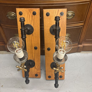 Steam Punk - PAIR Water Faucet Sconces w Sink Strainer by Local Artist Jeff Baker