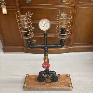 Steam Punk Red Gauge Table Lamp w Cages by Local Artist Jeff Baker