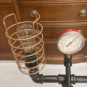 Steam Punk Red Gauge Table Lamp w Cages by Local Artist Jeff Baker