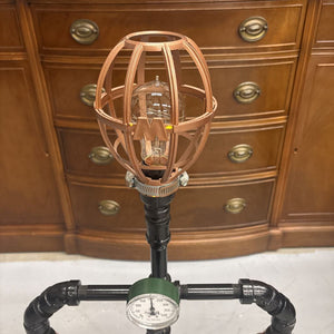 Steam Punk Table Lamp by Local Artist Jeff Baker - Green Gauge, 3 Cage Shades