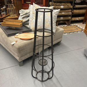Bella Metal Cage Candle Holder w Glass Hurricane
