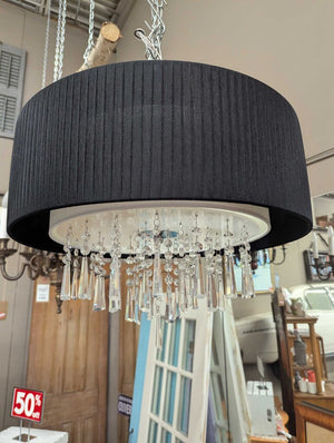 Black Drum Chandelier, Hanging Crystals