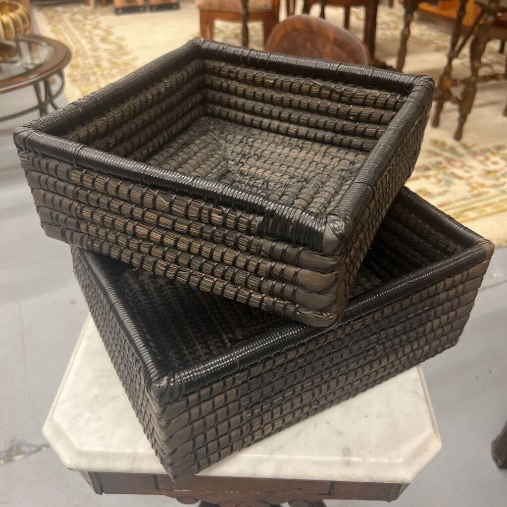 Set Of 2- Square Dark Coloured Woven Baskets
