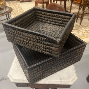 Set Of 2- Square Dark Coloured Woven Baskets