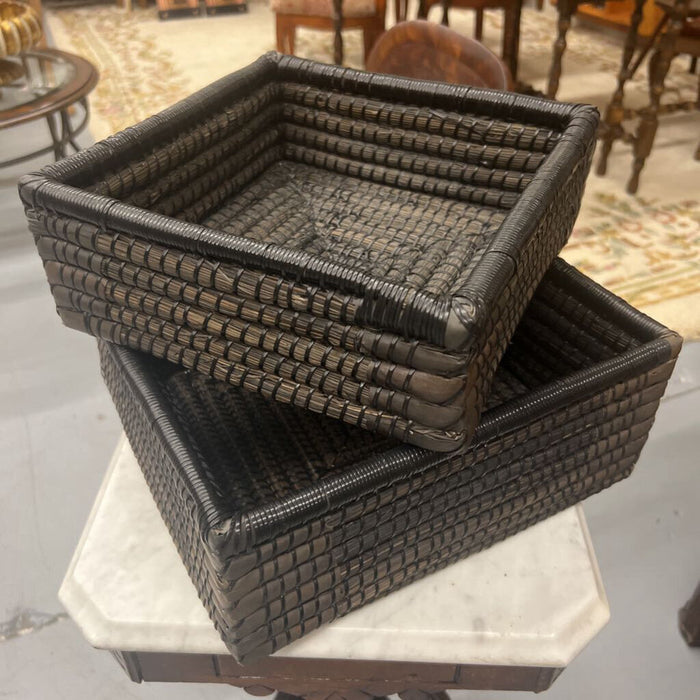 Set Of 2- Square Dark Coloured Woven Baskets