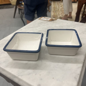 Set Of 2- Blue & White Square Ramekins