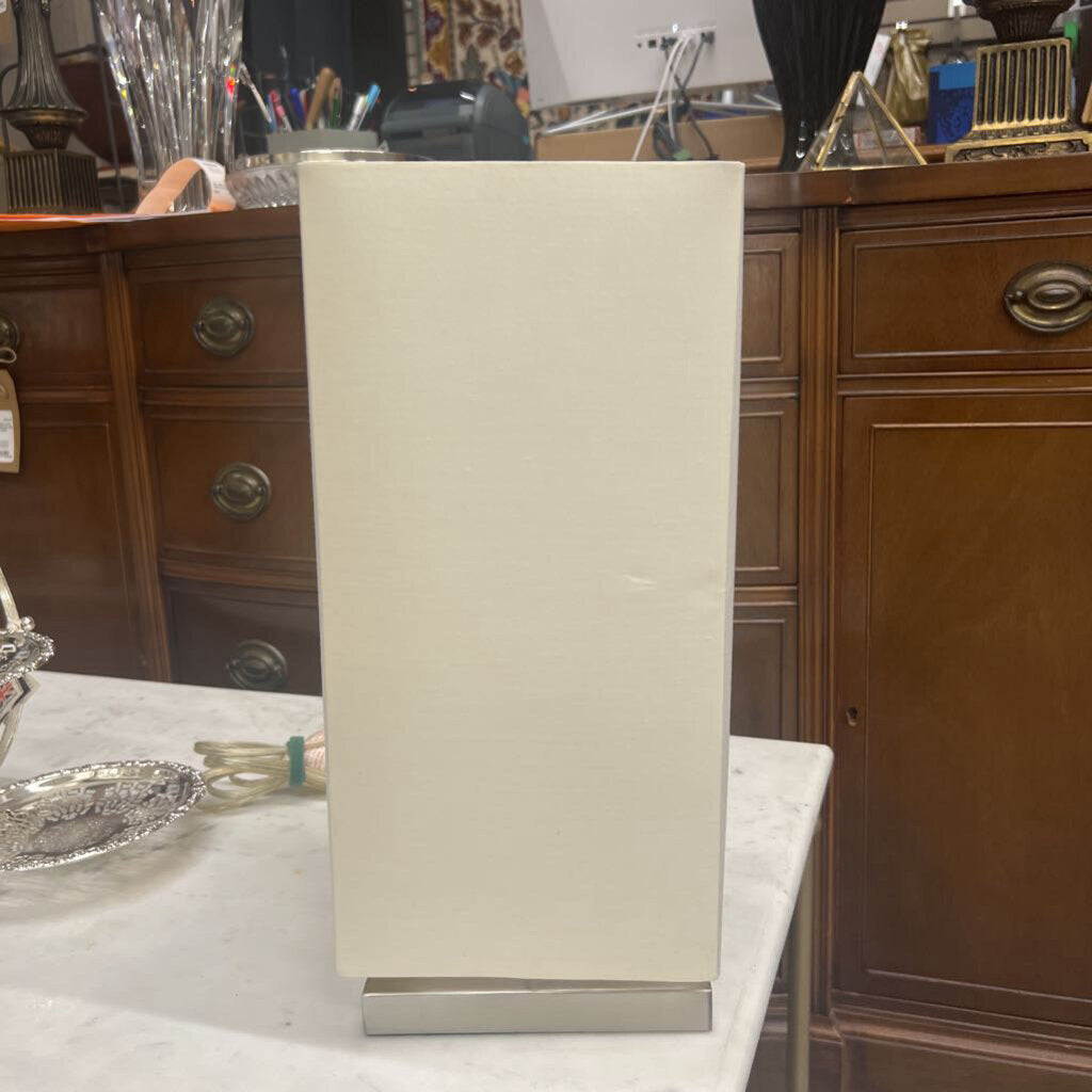 Rectangular Lamp w Cream Shade & Brushed Nickel Base
