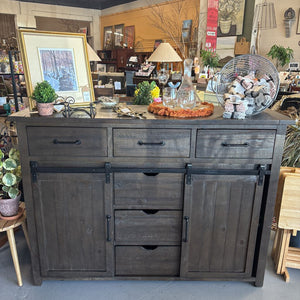 Rustic Dark Wood Dresser w Mirror & Barn Door