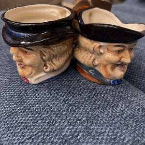 Vintage Mini Toby Mug Hand Painted in Occupied Japan, 2 PC Set