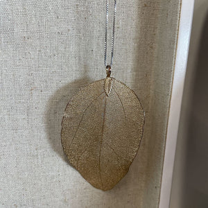 Dipped Gold Leaf Pendant w Silver Chain