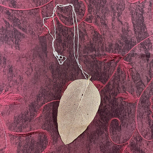 Dipped Gold Leaf Pendant w Silver Chain