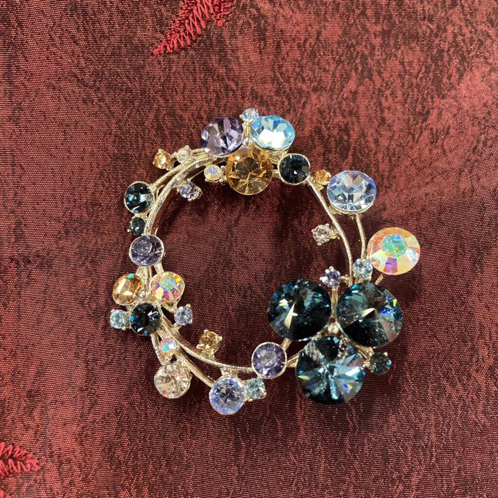 Dark Blue + Yellow Rhinestone Pendant - Silver