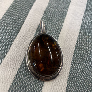 Stirling Silver Encased Amber Pendant - Local Artist
