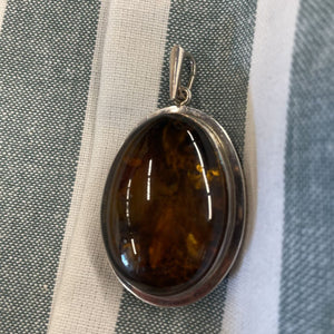 Stirling Silver Encased Amber Pendant - Local Artist