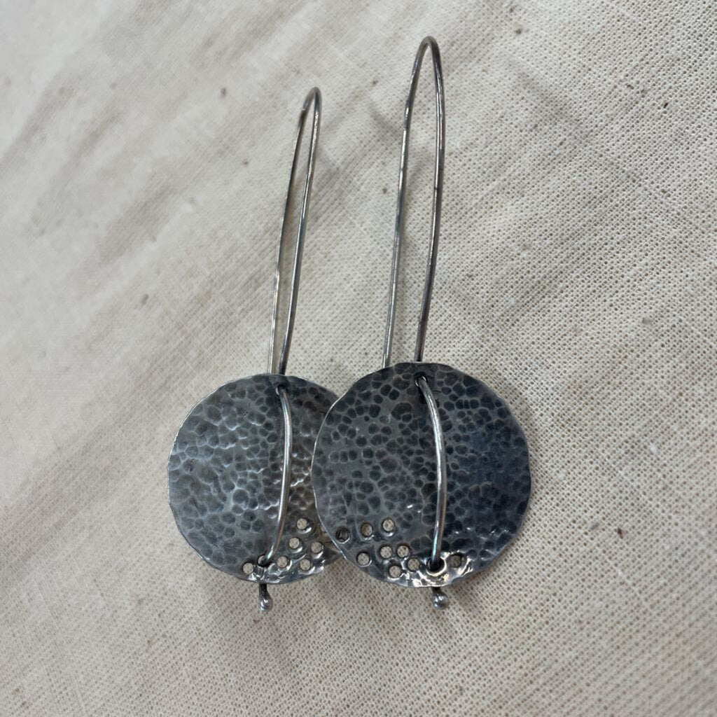 Stirling Silver Textured Circle Drop Earrings