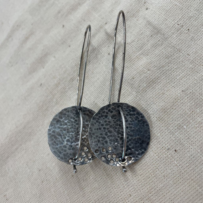 Stirling Silver Textured Circle Drop Earrings