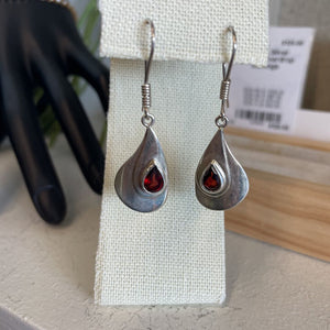 Stirling Silver Garnet Teardrop Earrings