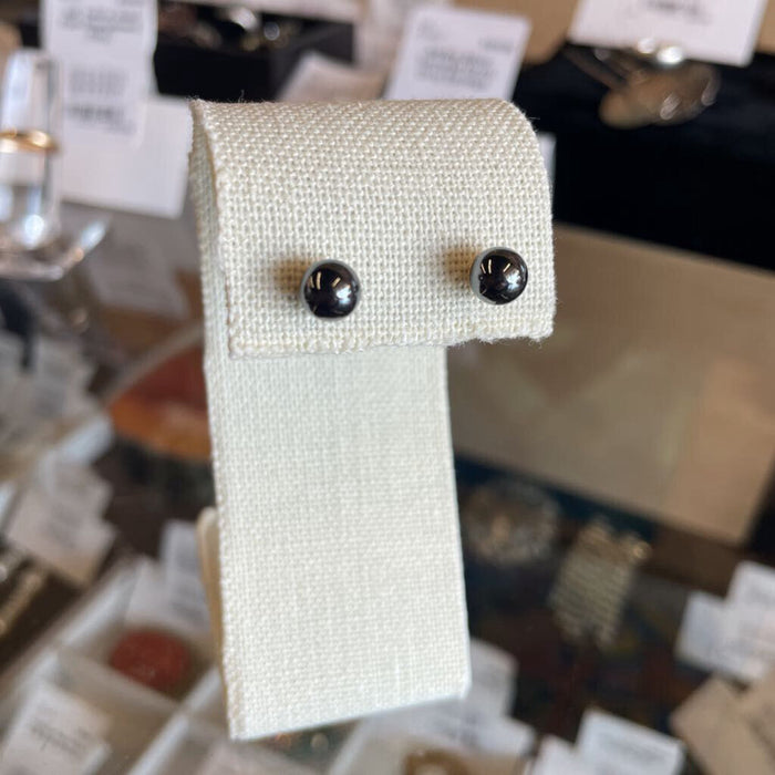 Black Marble Orb Earrings - Gold