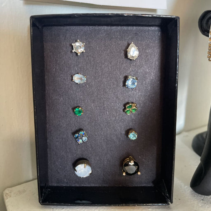 Various Gemstone + Enamel Singular Stud Earrings - Set of 10