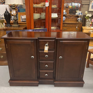 Dark Wood Sideboard w Decorative Drawer Pulls- 4 Drawers/ 2 Cabinets