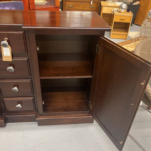 Dark Wood Sideboard w Decorative Drawer Pulls- 4 Drawers/ 2 Cabinets