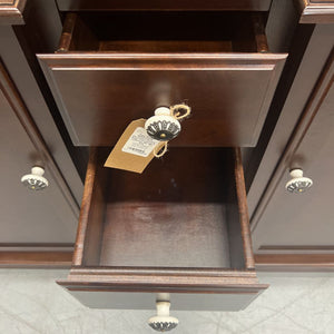 Dark Wood Sideboard w Decorative Drawer Pulls- 4 Drawers/ 2 Cabinets