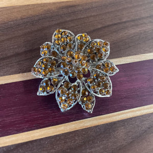Amber Rhinestone Poinsettia Brooch - Silver