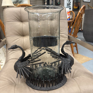 Wrought Iron Swans Pillar Candle Holder