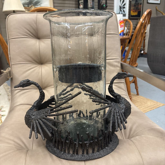 Wrought Iron Swans Pillar Candle Holder