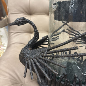 Wrought Iron Swans Pillar Candle Holder