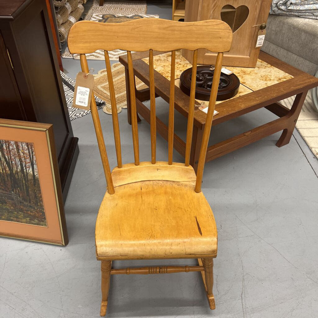 Antique Pine Rocking Chair w Green Cushion