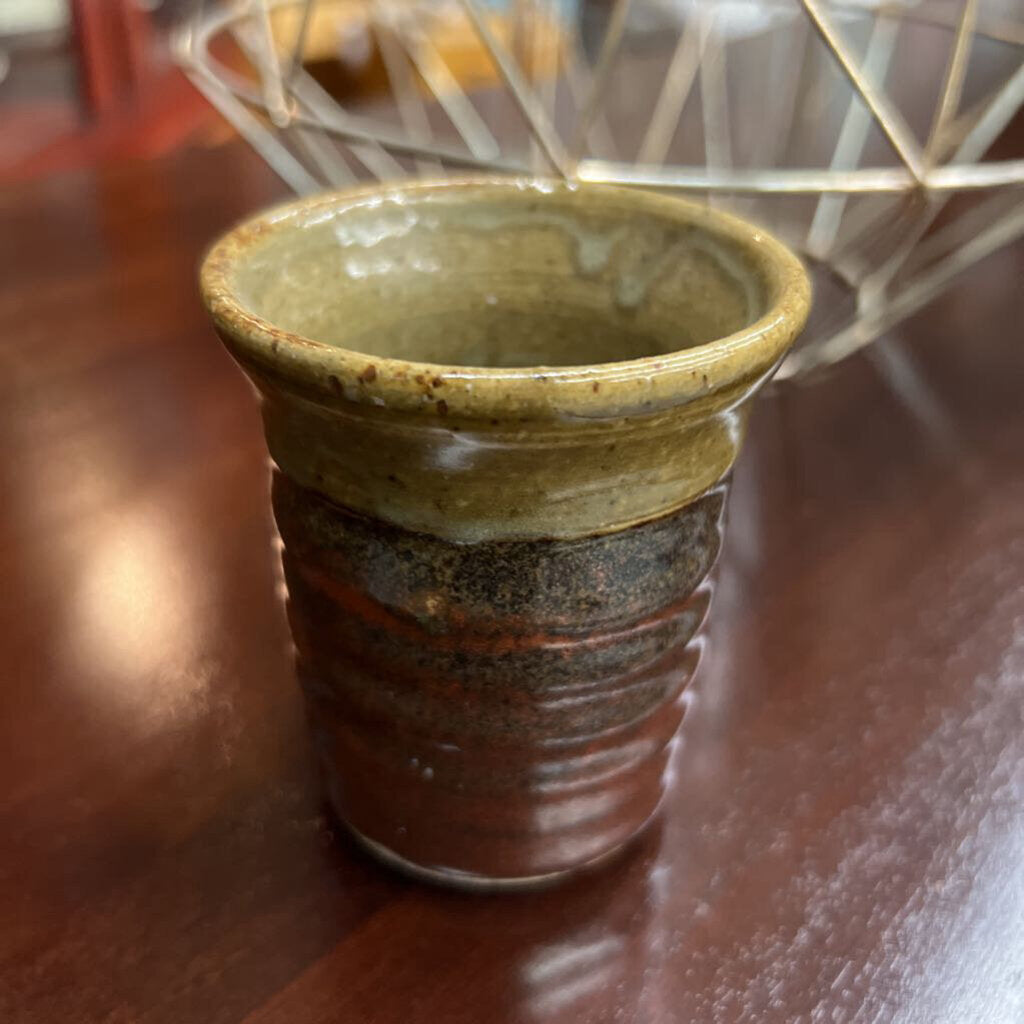 Small Brown & Tan Glazed Pottery Vessel