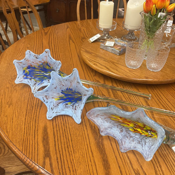 Blue Murano Glass Art Flowers - Set of 3