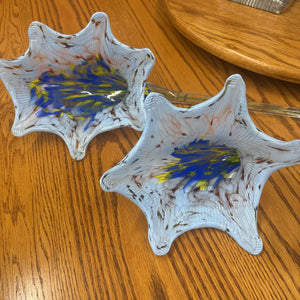 Blue Murano Glass Art Flowers - Set of 3