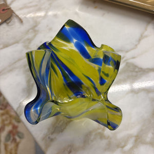 Murano Glass Kerchief Candle Holder - Blue and Yellow