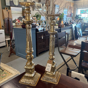 Large Gold Speckled Glass Candle Stands - Set of 2