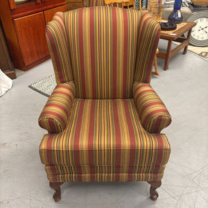 Custom Made Striped Wingback Chair- Rust, Gold, Green