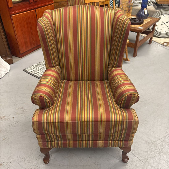 Custom Made Striped Wingback Chair- Rust, Gold, Green