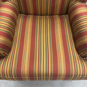 Custom Made Striped Wingback Chair- Rust, Gold, Green