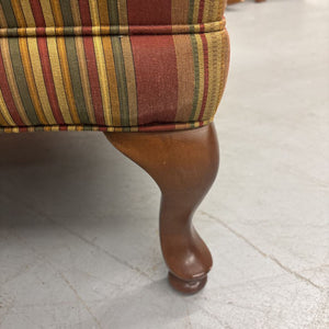 Custom Made Striped Wingback Chair- Rust, Gold, Green