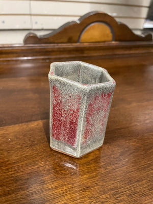 Set Of 3- High Fired Stoneware Cups- Gray & Red